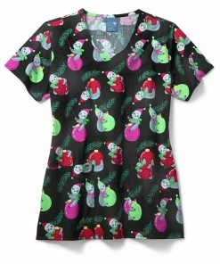 Zoe And Chloe Clearance Women's Wrecking Bells Print Scrub Top