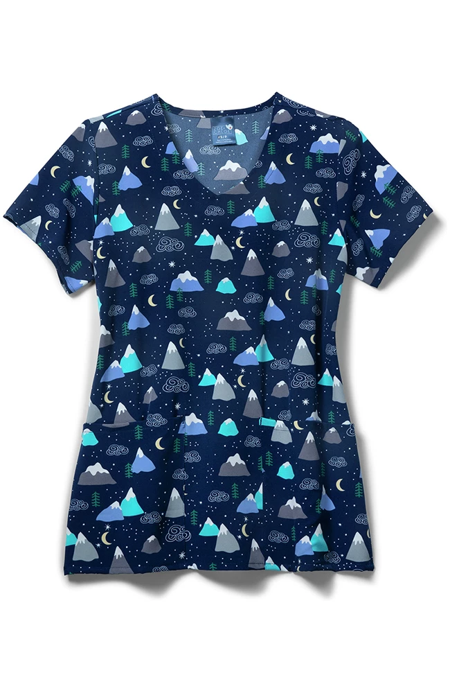Zoe And Chloe Clearance Women's Snow Caps Print Scrub Top 3 Zoe And Chloe Clearance Women's Snow Caps Print Scrub Top