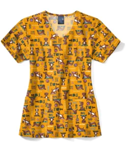 Zoe And Chloe Women's V-Neck Namaste All Day Print Scrub Top