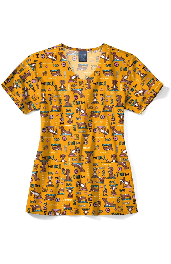 Zoe And Chloe Women's V-Neck Namaste All Day Print Scrub Top 3 Zoe And Chloe Women's V-Neck Namaste All Day Print Scrub Top