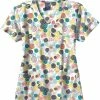 Zoe And Chloe Clearance Women's Mock Wrap All Smiles Print Scrub Top -Cherokee Shop 1 wk z14202 printclearanceasm 650