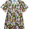 Zoe And Chloe Clearance Women's Diamond Neck Dia De Los Paisley Print Scrub Top