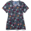Zoe And Chloe Clearance Women's Diamond Neck Checking Paws Print Scrub Top -Cherokee Shop 1 wk z15213 printclearanceckp 650