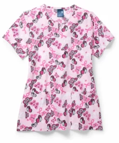Zoe And Chloe Clearance Women's Notch Neck Soaring Strength Print Scrub Top