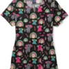 Zoe And Chloe Women's Notch Neck Spiky Mikey Print Scrub Top -Cherokee Shop 1 wk z16213 printspm 650