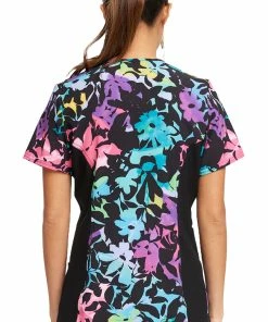 Cherokee Women's Mock Wrap Rainbow Fleurs Print Scrub Top -Cherokee Shop 2 ck ck642 print 650
