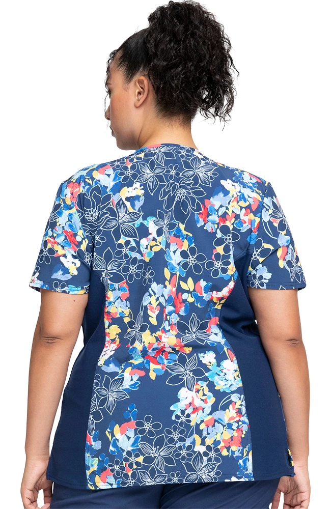 Cherokee Clearance Women's Mock Wrap Fleur Frenzy Print Scrub Top 4 Cherokee Clearance Women's Mock Wrap Fleur Frenzy Print Scrub Top - Image 2