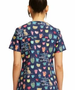Cherokee Women's Coffee And My Dog Print Scrub Top -Cherokee Shop 2 ck ck662 print 650
