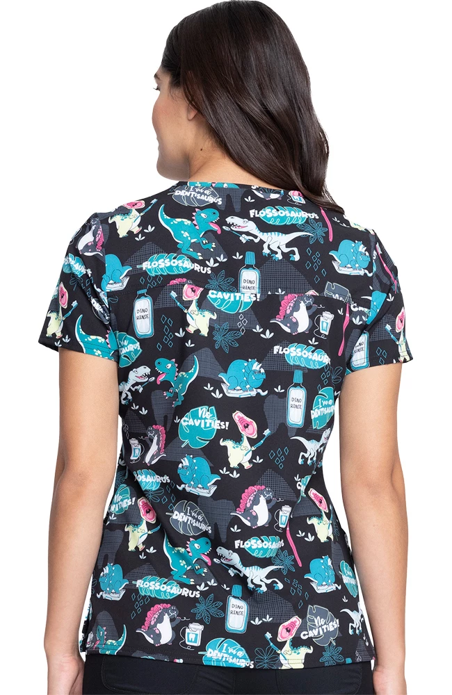 Cherokee Clearance Women's I'm A Dentisaurus Print Scrub Top 4 Cherokee Clearance Women's I'm A Dentisaurus Print Scrub Top - Image 2