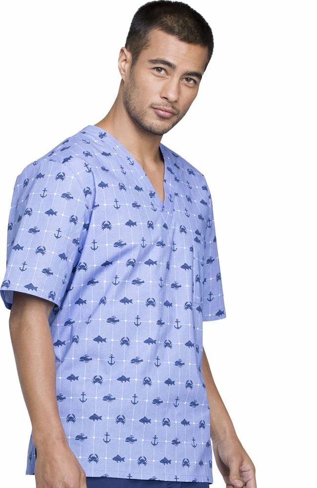 Cherokee Clearance Men's V-Neck Nautical Print Scrub Top 4 Cherokee Clearance Men's V-Neck Nautical Print Scrub Top - Image 2