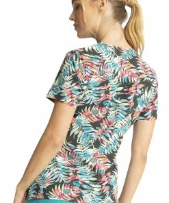 Cherokee Clearance Women's Mock Wrap Loving Tropic Print Scrub Top -Cherokee Shop 2 ck ck688 printclearance 650