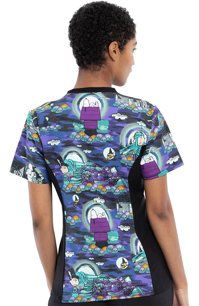 Cherokee Clearance Women's Midnight Pumpkin Print Scrub Top 4 Cherokee Clearance Women's Midnight Pumpkin Print Scrub Top - Image 2