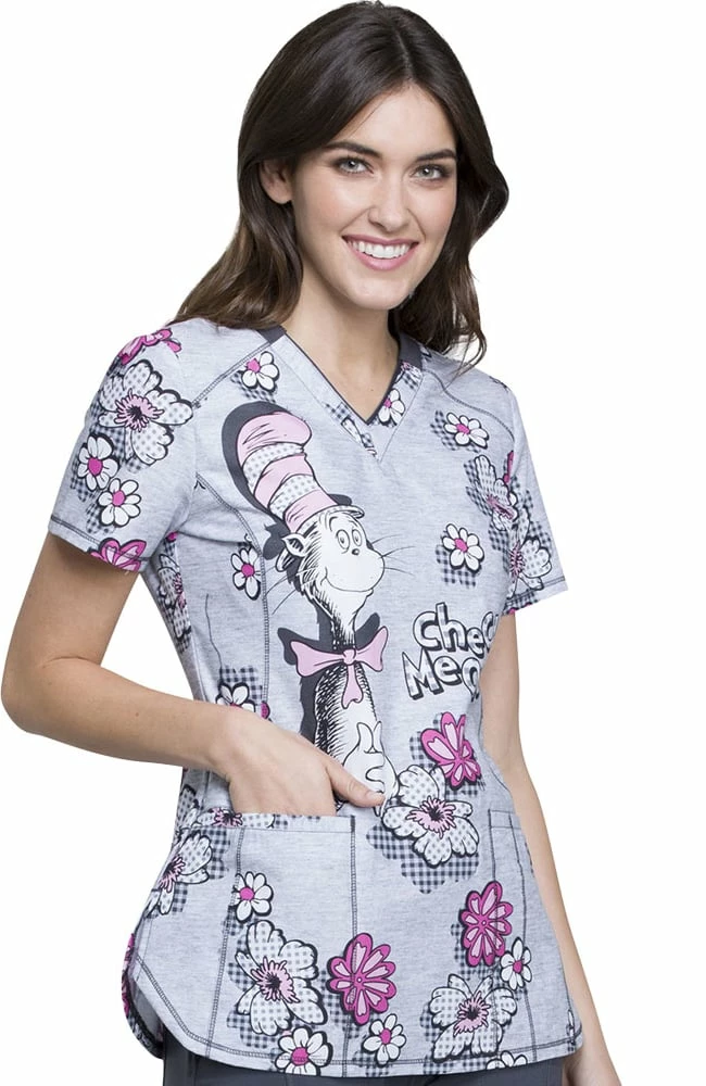 Cherokee Clearance Women's V-Neck Dr. Seuss Print Scrub Top 4 Cherokee Clearance Women's V-Neck Dr. Seuss Print Scrub Top - Image 2