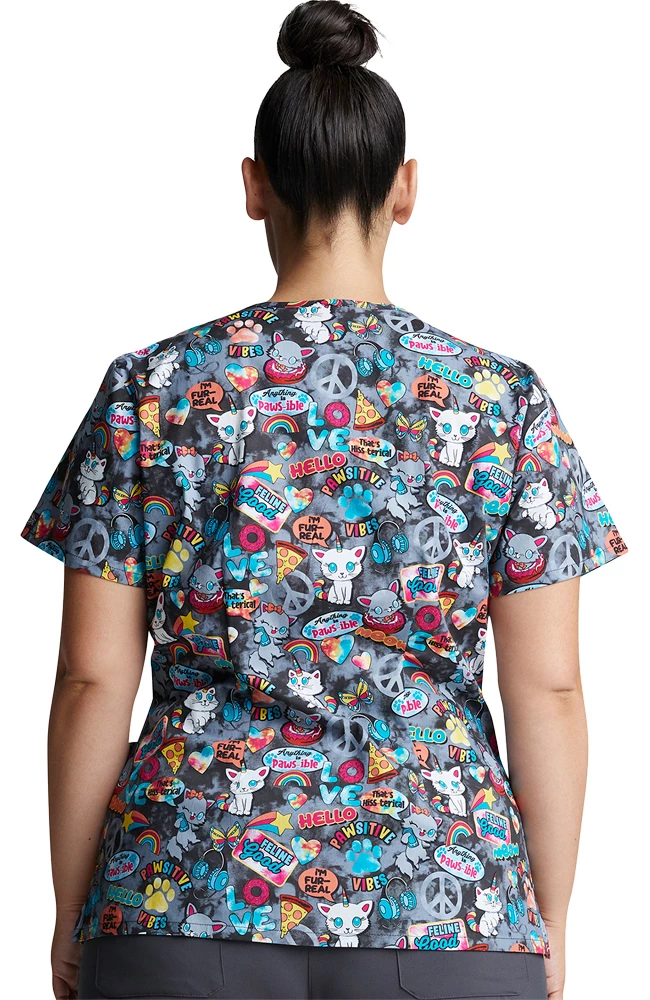 Dickies Clearance Women's Pawsitive Vibes Print Scrub Top 4 Dickies Clearance Women's Pawsitive Vibes Print Scrub Top - Image 2