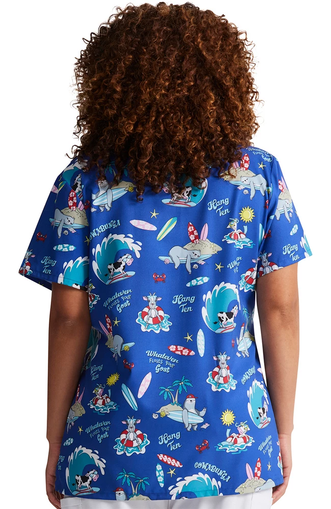 Dickies Women's Cowabunga Friends Print Scrub Top 4 Dickies Women's Cowabunga Friends Print Scrub Top - Image 2