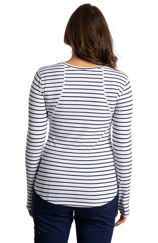 Healing Hands Clearance Women's Mackenzie White & Navy Stripe Print Underscrub 4 Healing Hands Clearance Women's Mackenzie White & Navy Stripe Print Underscrub - Image 2