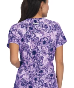 Koi Clearance Women's Early Energy Watercolor Botanical Wisteria Print Scrub Top -Cherokee Shop 2 ko 1029pr printclearance 650
