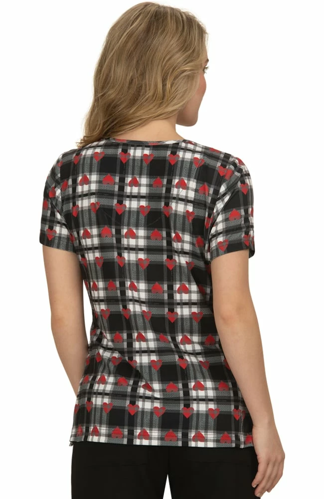 Koi Clearance Women's Clover Heart Plaid Print Scrub Top 4 Koi Clearance Women's Clover Heart Plaid Print Scrub Top - Image 2