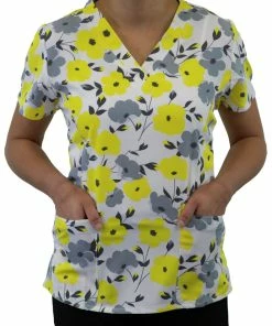 Maevn Uniforms Women's Curved V-Neck Sunshine Blossoms Print Top 5 Maevn Uniforms Women's Curved V-Neck Sunshine Blossoms Print Top -Cherokee Shop 2 mv 1767 print 650 5