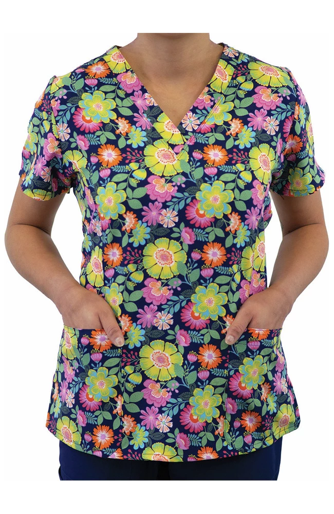 Maevn Uniforms Women's Antique Floral Print Scrub Top 4 Maevn Uniforms Women's Antique Floral Print Scrub Top - Image 2