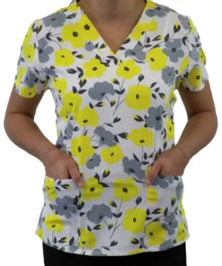 Maevn Uniforms Clearance Women's Curved V-Neck Sunshine Blossoms Print Top -Cherokee Shop 2 mv 1767 printclearance 650 1