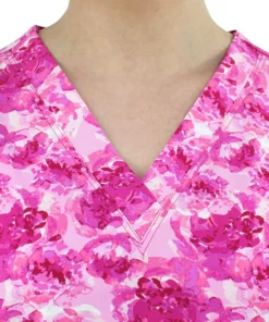 Maevn Uniforms Clearance Women's Peony Pink Print Scrub Top -Cherokee Shop 2 mv 1767 printclearance 650