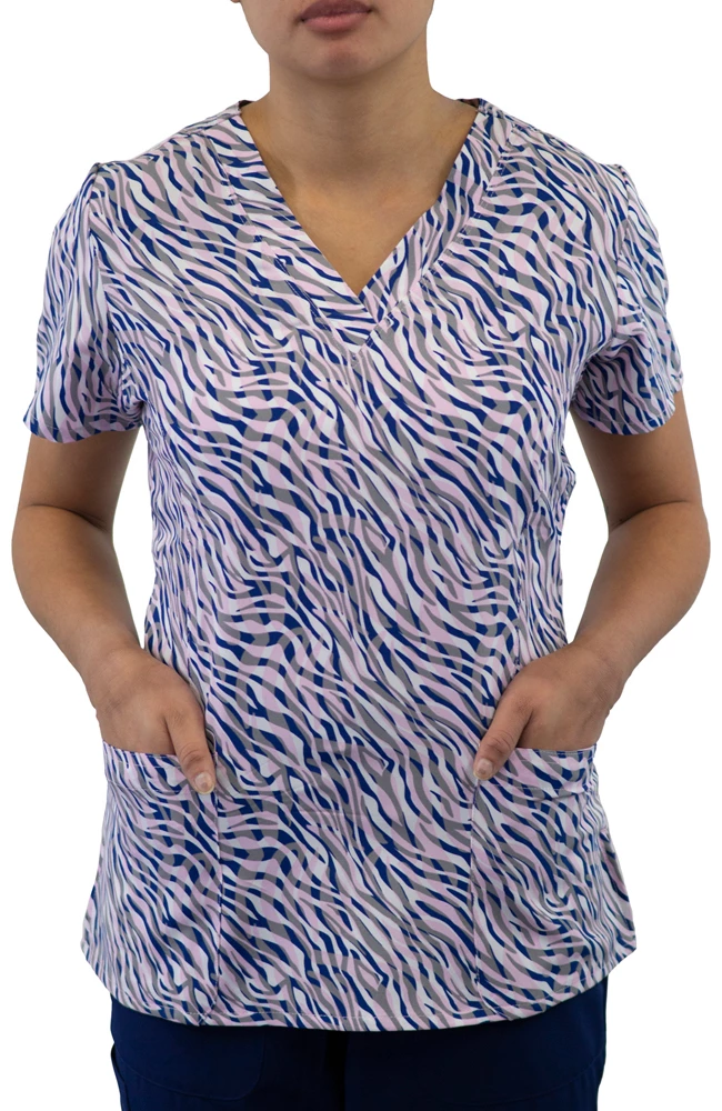 Maevn Uniforms Clearance Women's Curved V-Neck Animalia Print Top 4 Maevn Uniforms Clearance Women's Curved V-Neck Animalia Print Top - Image 2