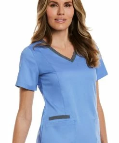 Maevn Uniforms Women's Contrast Double V-Neck Solid Scrub Top -Cherokee Shop 2 mv 3502 650