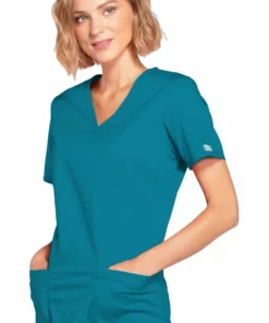 Cherokee Workwear Clearance Women's Mock Wrap Princess Seam Solid Scrub Top -Cherokee Shop 3 ck 4728 clearance 650