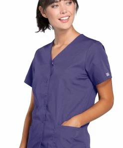 Cherokee Workwear Clearance Women's Snap Front 2-Pocket Solid Scrub Top -Cherokee Shop 3 ck 4770 clearance 650