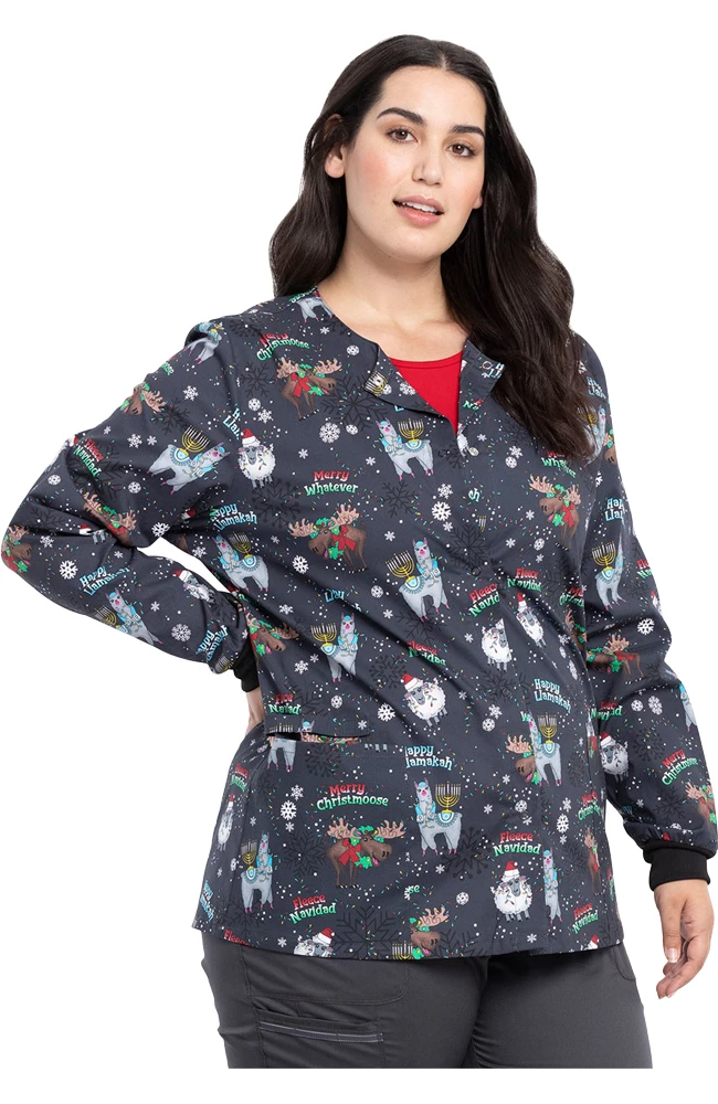 Cherokee Clearance Women's Merry Whatever Print Scrub Jacket 5 Cherokee Clearance Women's Merry Whatever Print Scrub Jacket - Image 3