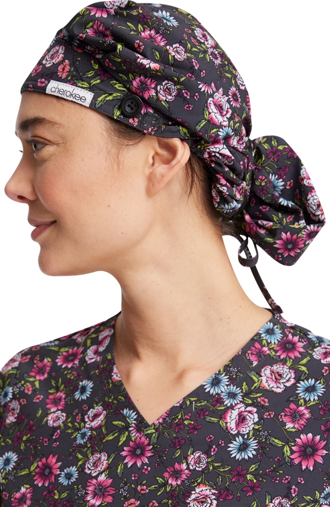 Cherokee Women's Romantic Garden Print Bouffant Scrub Hat 5 Cherokee Women's Romantic Garden Print Bouffant Scrub Hat - Image 3