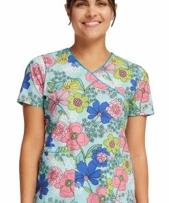 Cherokee Women's Mock Wrap Retro Buds Print Scrub Top -Cherokee Shop 3 ck ck614 print 650