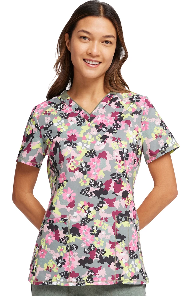 Cherokee Women's Floral Camotion Print Scrub Top 5 Cherokee Women's Floral Camotion Print Scrub Top - Image 3