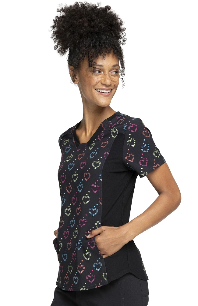 Cherokee Clearance Women's Knit Panel Hearts On The Line Print Scrub Top 5 Cherokee Clearance Women's Knit Panel Hearts On The Line Print Scrub Top - Image 3
