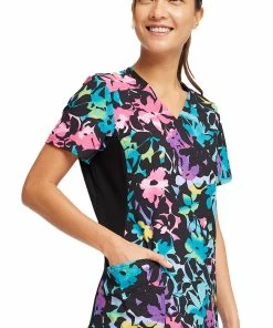 Cherokee Women's Mock Wrap Rainbow Fleurs Print Scrub Top -Cherokee Shop 3 ck ck642 print 650