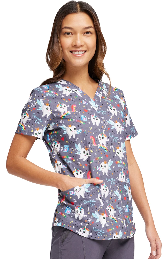 Cherokee Women's Toothicorn Magic Print Scrub Top 5 Cherokee Women's Toothicorn Magic Print Scrub Top - Image 3