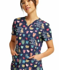 Cherokee Women's Coffee And My Dog Print Scrub Top -Cherokee Shop 3 ck ck662 print 650