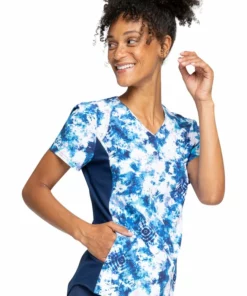 Cherokee Clearance Women's Tranquil Tie Dye Print Scrub Top -Cherokee Shop 3 ck ck732 printclearance 650 1