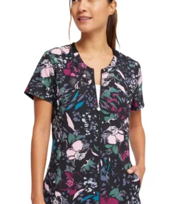 Cherokee Women's Zip-Front Wild Fleur You Print Scrub Top 11 Cherokee Women's Zip-Front Wild Fleur You Print Scrub Top -Cherokee Shop 3 ck ck772 print 650