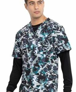 Cherokee Clearance Men's Cool Down Camo Print Scrub Top -Cherokee Shop 3 ck ck920 printclearance 650