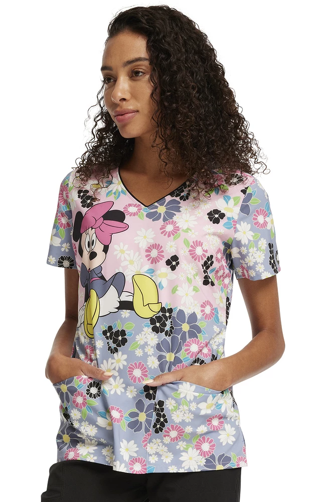 Cherokee Women's Many Minnie Flowers Print Scrub Top 5 Cherokee Women's Many Minnie Flowers Print Scrub Top - Image 3