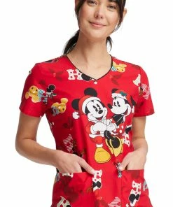 Cherokee Women's Mickey Holiday Cheer Print Scrub Top 10 Cherokee Women's Mickey Holiday Cheer Print Scrub Top -Cherokee Shop 3 ck tf614 print 650 3