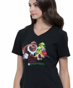 Cherokee Clearance Women's V-Neck Holly Jolly Pets Print Scrub Top -Cherokee Shop 3 ck tf627 printclearance 650