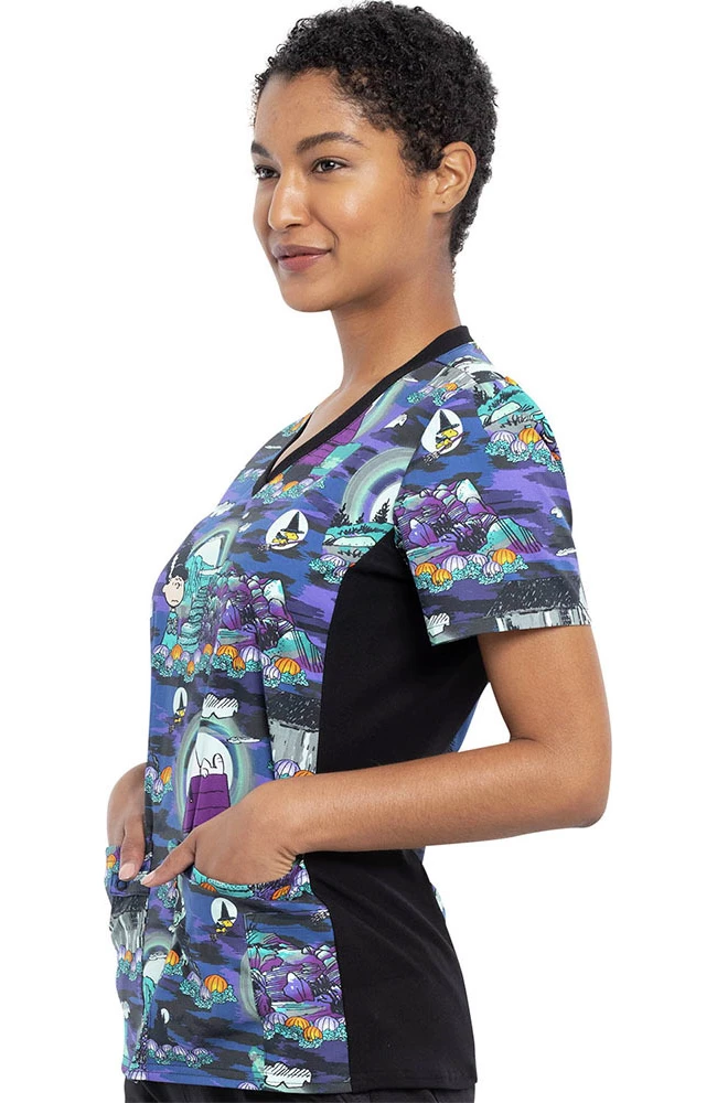 Cherokee Clearance Women's Midnight Pumpkin Print Scrub Top 5 Cherokee Clearance Women's Midnight Pumpkin Print Scrub Top - Image 3