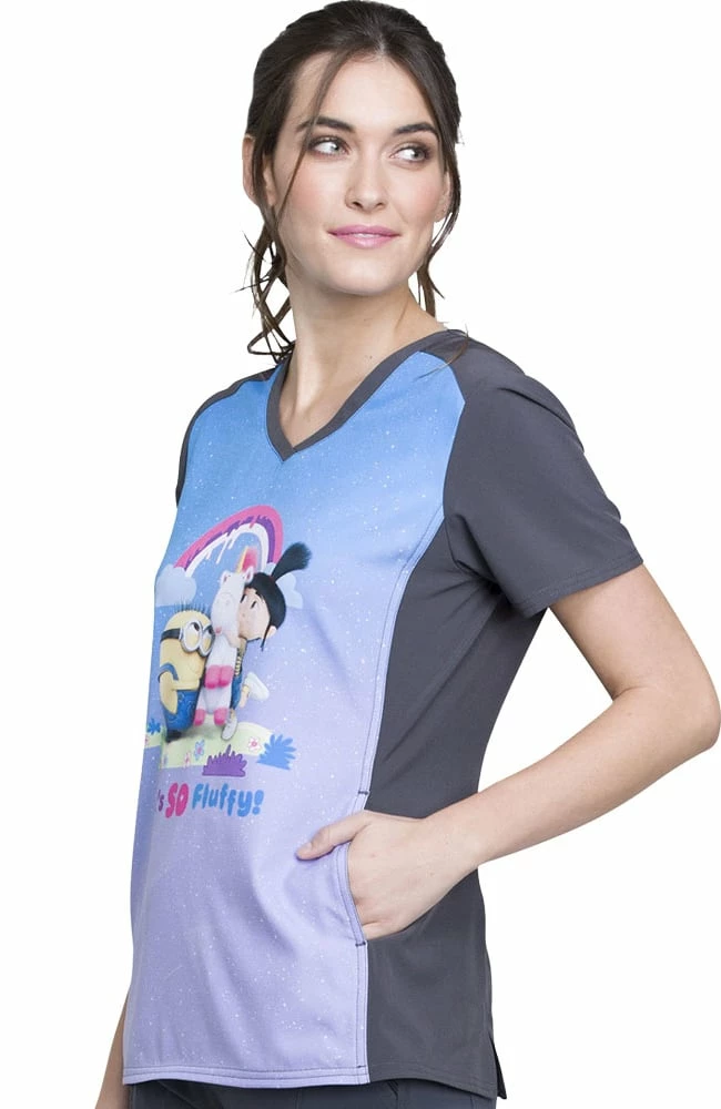 Cherokee Clearance Women's V-Neck Contrast Back Minions Print Scrub Top 5 Cherokee Clearance Women's V-Neck Contrast Back Minions Print Scrub Top - Image 3