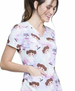 Cherokee Clearance Women's V-Neck Star Wars Print Scrub Top -Cherokee Shop 3 ck tf666 printclearance 650 2