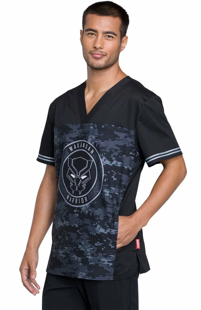Cherokee Clearance Men's V-Neck Black Panther Print Scrub Top 5 Cherokee Clearance Men's V-Neck Black Panther Print Scrub Top - Image 3