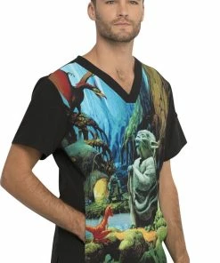 Cherokee Clearance Men's Jedi Master I Am Print Scrub Top -Cherokee Shop 3 ck tf708 printclearance 650 5