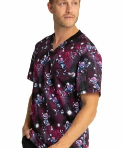 Cherokee Clearance Men's Metallic Mickey Print Scrub Top -Cherokee Shop 3 ck tf730 printclearance 650